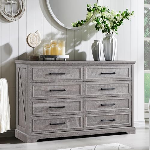 ACCOHOHO Farmhouse 8 Drawers Dresser Chests for Bedroom, Gray