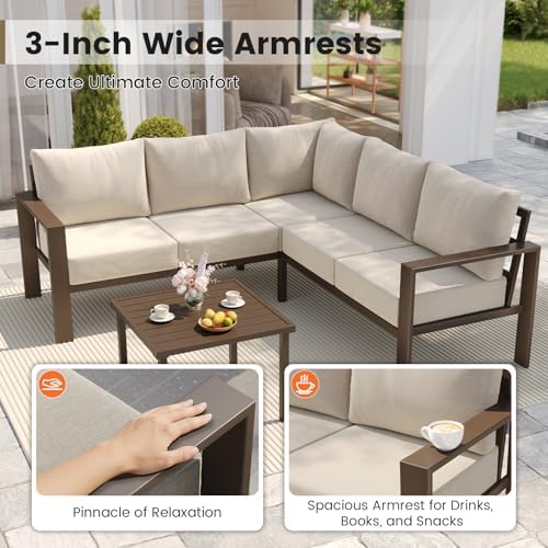 UDPATIO 6-Piece L Shaped Outdoor Sectional Sofa, 6" Thick Cushion