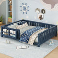 Bellemave Full Size Floor Bed with Slats and Guardrails, Full Size Montessori Floor Bed with Bookcase and Fence, Low Profile Montessori Beds for Kids, Blue Floor Beds Frame