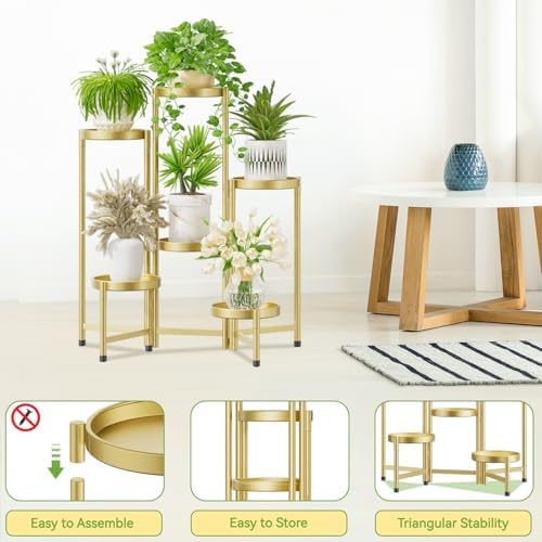 iDavosic.ly Plant Stand Indoor Outdoor, 6 Tier Metal Corner Shelf, Gold