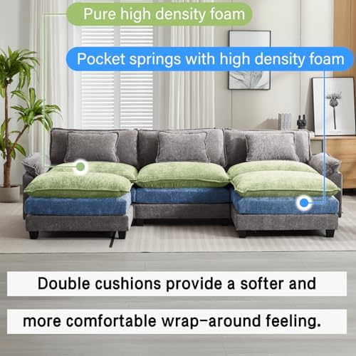 Oprisen 120" Modular Sectional Sofa, Comfy Deep Cloud Couch with Ottoman
