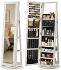 SONGMICS HOME Standing Jewelry Cabinet, Full Length Mirror with Storage | Swivel Jewelry Armoire, Lockable Rotating Organizer, Rear Storage Shelves, Bedroom Organization, White UJJC006W01SH