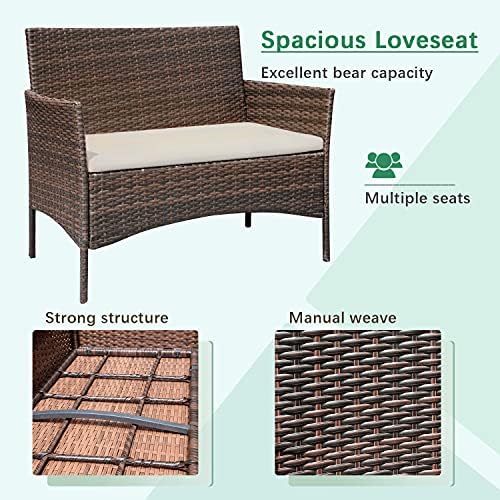 Greesum Patio Furniture 4 Pieces Conversation Sets,Brown and Beige