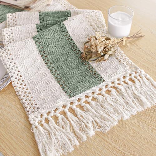FEXIA Boho Table Runner for Home Decor 12x60 Sage Green Fall Decorations