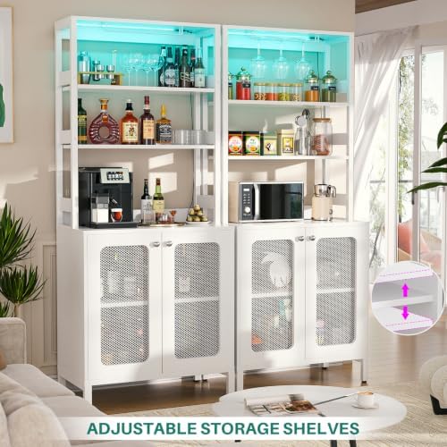 Aheaplus Bar Cabinet with Power Outlets, 67" Tall Wine Bar Cabinet, White