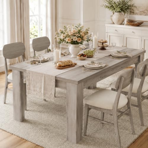 63" Farmhouse Dining Table with 1.18" Thickened Top, Rectangular Kitchen Table for 4-6 People, Heavy Duty Rustic Wood Dinner Table for Dining Room, Sturdy Wood Table, 300 lbs, Rustic Gray