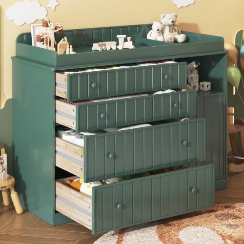 Green Changing Table Dresser with 4 Drawers, Baby Nursery Diaper Table