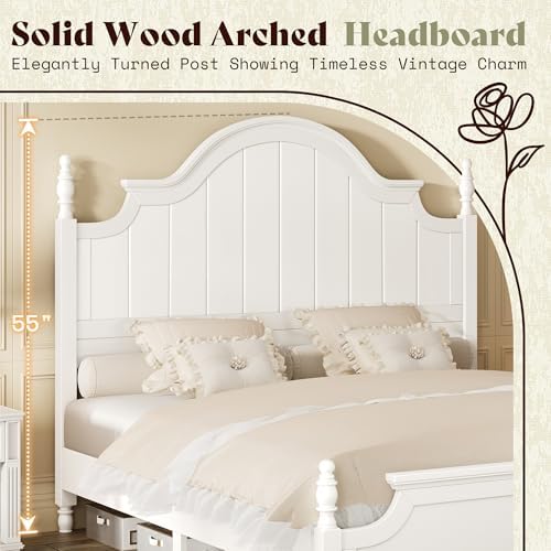 AMERLIFE King Solid Wood Poster Bed with Arched Headboard, White