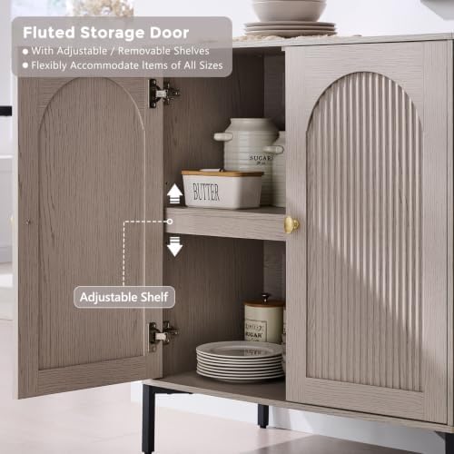 IFGET 92.63"W Modern Arch Sideboard Buffet Cabinet with Storage, Light Grey