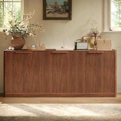 Evermagin 67" Fluted Walnut Buffet Cabinet with Storage