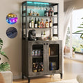 Aheaplus Bar Cabinet with Power Outlets,67" Tall Wine Bar Cabinet,Black Oak