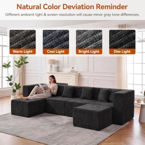 MONVANE Modular Sectional Sofa, Oversized 8 Seat Convertible U Shaped Couch with Ottoman, Comfy Chenille Cloud Couch with Deep Seat, Sectional Couches for Living Room, No Assembly Required, Black