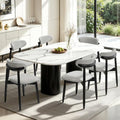 CHUN YI Dining Chairs Set of 6, Upholstered Solid Wood Dining Room Chairs, Mid Century Modern Fabric Kitchen Chairs with Ergonomic Curved Back, Gray (Only Chairs)