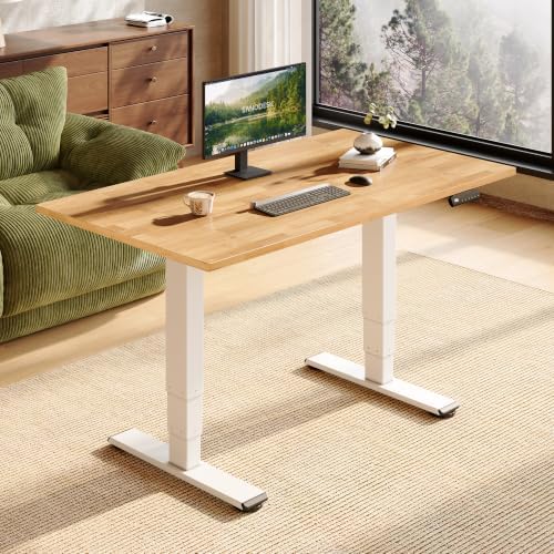 SANODESK Solid Rubberwood Standing Desk Dual Motor 48"x24" Natural/White