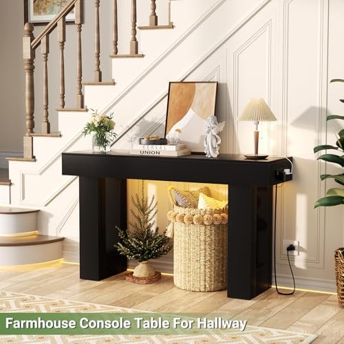 Unikito 47" Entryway Table with Sensor Light and USB Outlet, Black