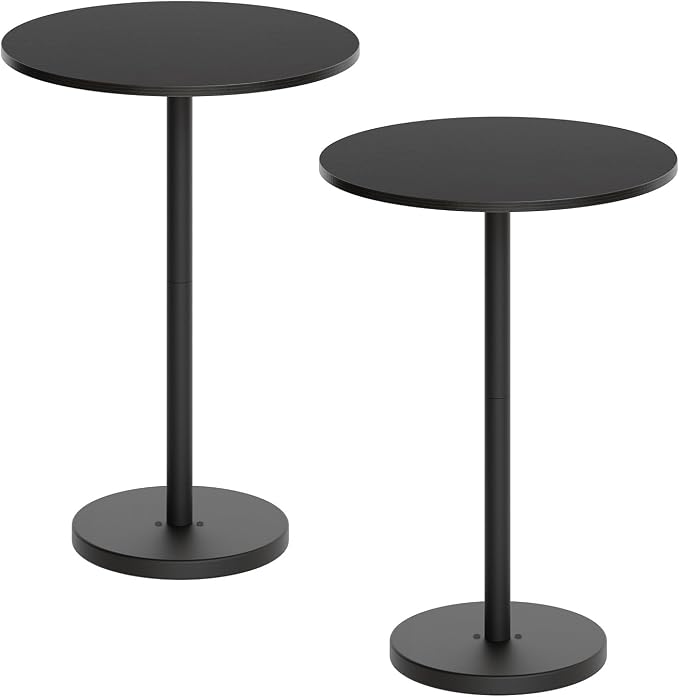YATINEY Bar Table, Round Bar Table Set of 2, Counter Height Table, Pub Cocktail Table, Metal Frame, for Bistro, Dining Room, Living Room, Terrace, Black BT05L2BB