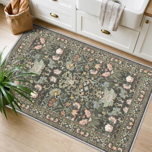 HY HAOYUNLAI Washable Floral 3x4 Entry Area Rug Living Room Non-Slip Carpet