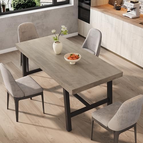 Garvee 63" Sturdy Dining Table, Wood Top Kitchen Table, Grey