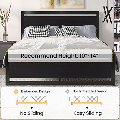 SHA CERLIN Heavy Duty Full Size Bed Frame with Modern Headboard, Black