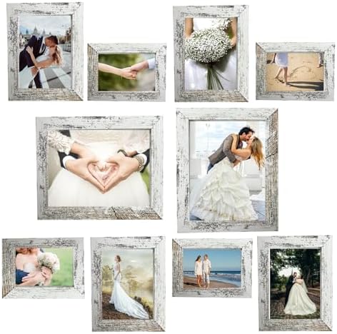 xnlkros Picture Frame Set 10 pack, Farmhouse Photo Frames, Gallery Wall Frame Collage, 8x10 5x7 4x6 Frames in 3 Different Finishes Picture Frames For Wall or Desk,Rustic White