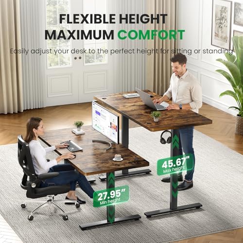 Brown 60x28 in Electric Standing Desk, 1 Inch Thick Tabletop