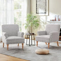HUIMO Linen Fabric Accent Chair, Mid-Century Modern Upholstered Armchair with Solid Wood Legs, Comfy Reading Club Chair for Living Room Bedroom (2, Dark Grey and White Stripe)
