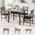 Extendable Dining Table Set for 4 with Shelf Rack&4 PU Leather Chairs Grey