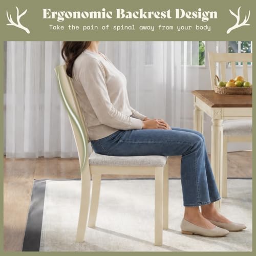 AMERLIFE Set of 8 Farmhouse Dining Chairs with Upholstered Seats, Cream