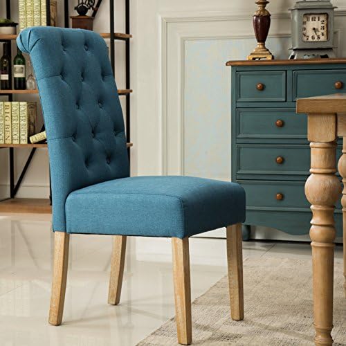 Roundhill Furniture Habit Solid Wood Tufted Parsons Dining Chair (Set of 2), Blue