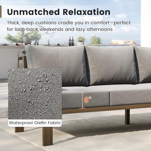 UDPATIO 6-Piece Faux Wood Metal Outdoor Sectional Sofa, 6" Thick Cushion