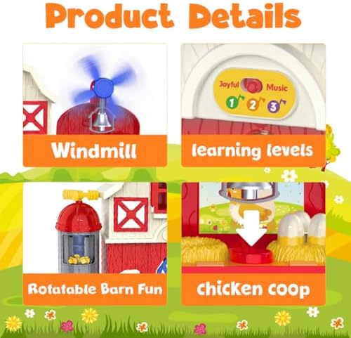 Farm Animal Barn Toys for Toddlers 1-3, Red Barn Play Farm Set with Animals Sounds Toy, Musical Interactive Preschool Montessori Learning Farm Toys for Kids, Christmas Birthday Gift for Boy Girl