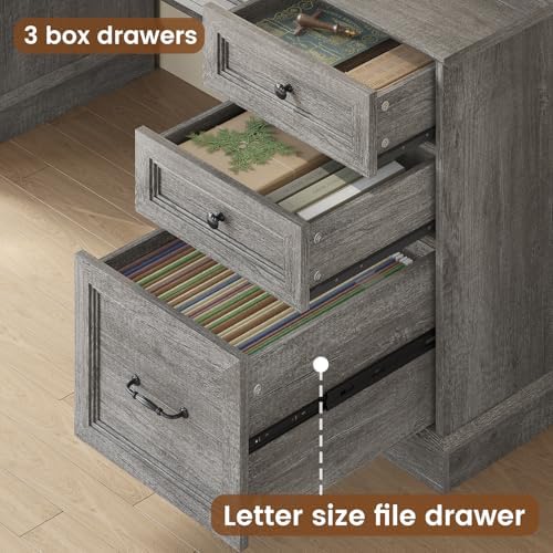 HAUOMS Farmhouse Executive Desk Computer Desk with Drawers，Grey