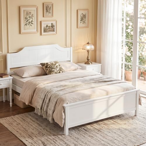GIANTEX Full Size Wooden Bed Frame with Headboard, Wood Slat Support