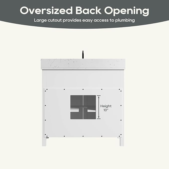 36 Inch Farmhouse Bathroom Vanity with Sink, White | Solid Wood Bathroom Sink Cabinet with Soft Close Doors, Single Sink Bathroom Vanity with Adjustable Feet, Apron Farm Sink