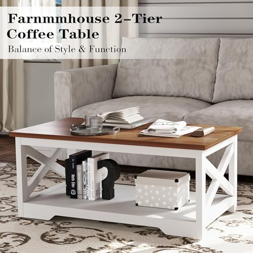 WERSMT Farmhouse 4-Piece Living Room Table Set with 66" TV Stand, White