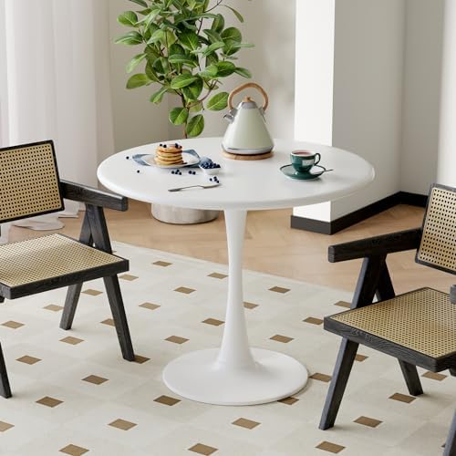 White Round Dining Table for 2 Person, 24 Inch Small Tulip Table
