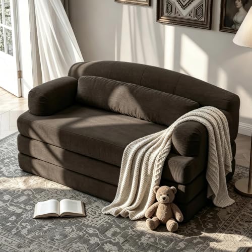 57” Convertible Sleeper Sofa Bed, Boneless Couch, Brown