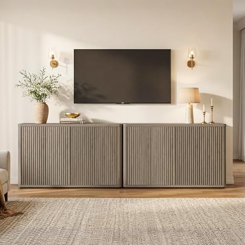 SICOTAS Buffet Cabinet with Storage Accent Sideboard with 8 Doors 132.6" Fluted Credenza Modern Buffet Table Media Console Cabinet Entryway Cabinets for Living Room Kitchen Dining Room Hallway