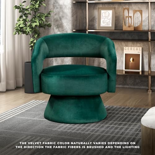 Lexicon Swivel Accent Chair, Modern Velvet Round Barrel Chair, Green