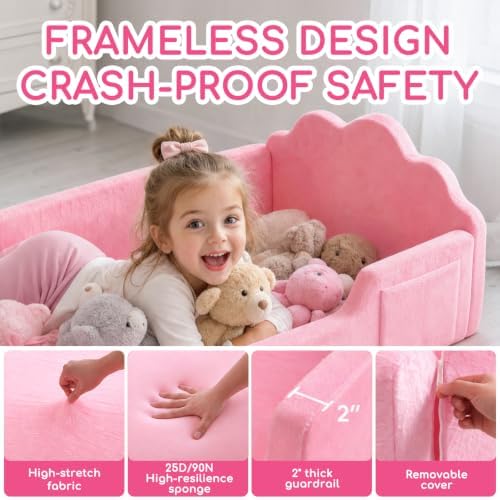 oaskys Toddler Floor Bed, No Assembly Needed Toddler Bed for Ages 3-8, Super Soft Frameless Foam Design with Removable Machine Washable Cover, Low to Ground Camas para Niños Bed