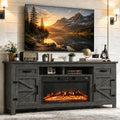 Fireplace TV Stand with Barn Door, 80 inch, Grey