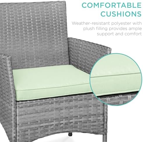 Best Choice Products 3-Piece Outdoor Wicker Conversation Bistro Set, Space Saving Patio Furniture for Garden w/Side Table - Gray/Light Mint