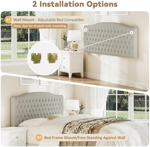 Befurtori King Headboard Only, Linen Classic Tufted Design, Gray Linen