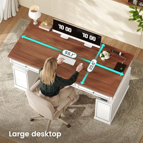 SEDETA 55.1" Farmhouse Executive Electric Standing Desk with 3 Drawers