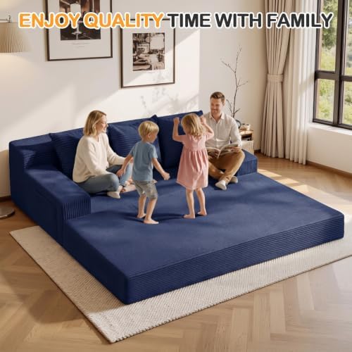 Erament 3 Seater Boneless Couch Sofa Bed, 78'' Corduroy Oversized Loveseat Folding Sofas Bed, Compression Convertible Futon Floor Couch Sofa Beds with 3 Pillows for Living Room Bedroom Apartment