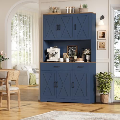 HOSTACK 71" H Kitchen Pantry Storage Cabinet, Farmhouse Hutch Cabinet, Blue