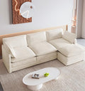 ROWHY 112'' Modular Sectional Cloud Couch with Movable Ottoman, 4 Seat Modern Corduroy Sofa, Deep Seat L Shaped Couch for Living Room Bedroom Apartment, Cream