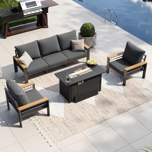 Aoxun Patio Furniture Set, Aluminum Outdoor Furniture with Fire Pit Table