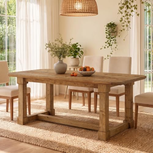 Solid Wood Dining Table, 63" Farmhouse Kitchen Table for 4-6