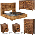 LUXOAK 5-Piece Farmhouse Bedroom Set - Queen Storage Bed & Dresser, Brwon
